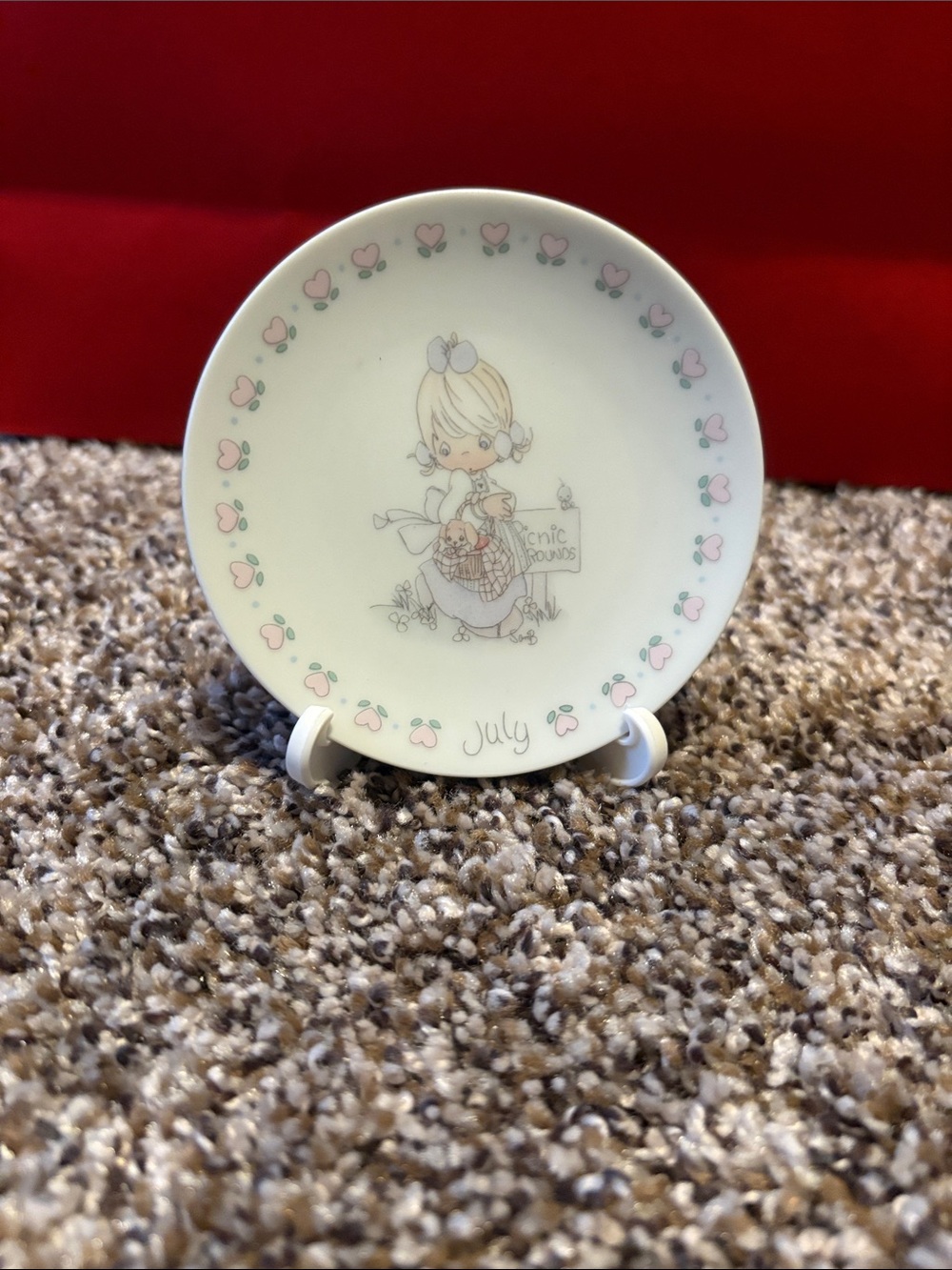 July Collector Plate with Pastel Pink Floral Border